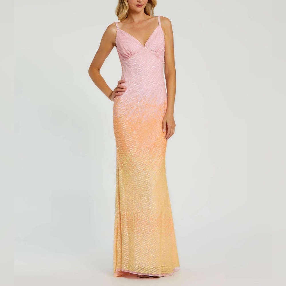 Mac Duggal Pink and Orange Maxi Dress